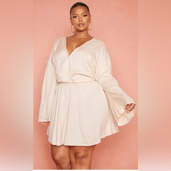 Pretty Little Thing Linen Plunge Blouse Skirt Co-ord Matching Set Plus Size 26W - Picture 1 of 7